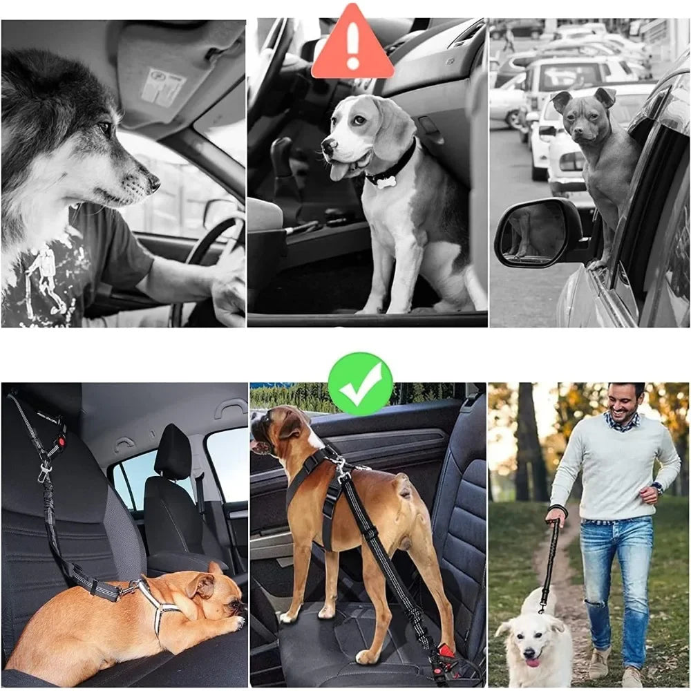 2-In-1 Dog Car Seatbelt Headrest Restraint Adjustable Reflective Pet Safety Seat Belt Clip Buckle Tether Large Medium Small Dogs